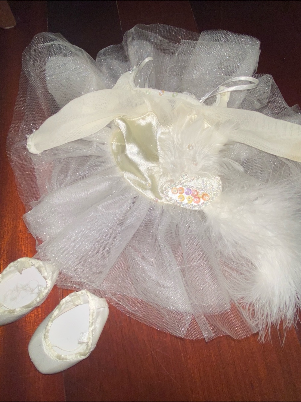 American Girl Ivory Sparkle Tulle Dress with Feather Accessory Swan Lake